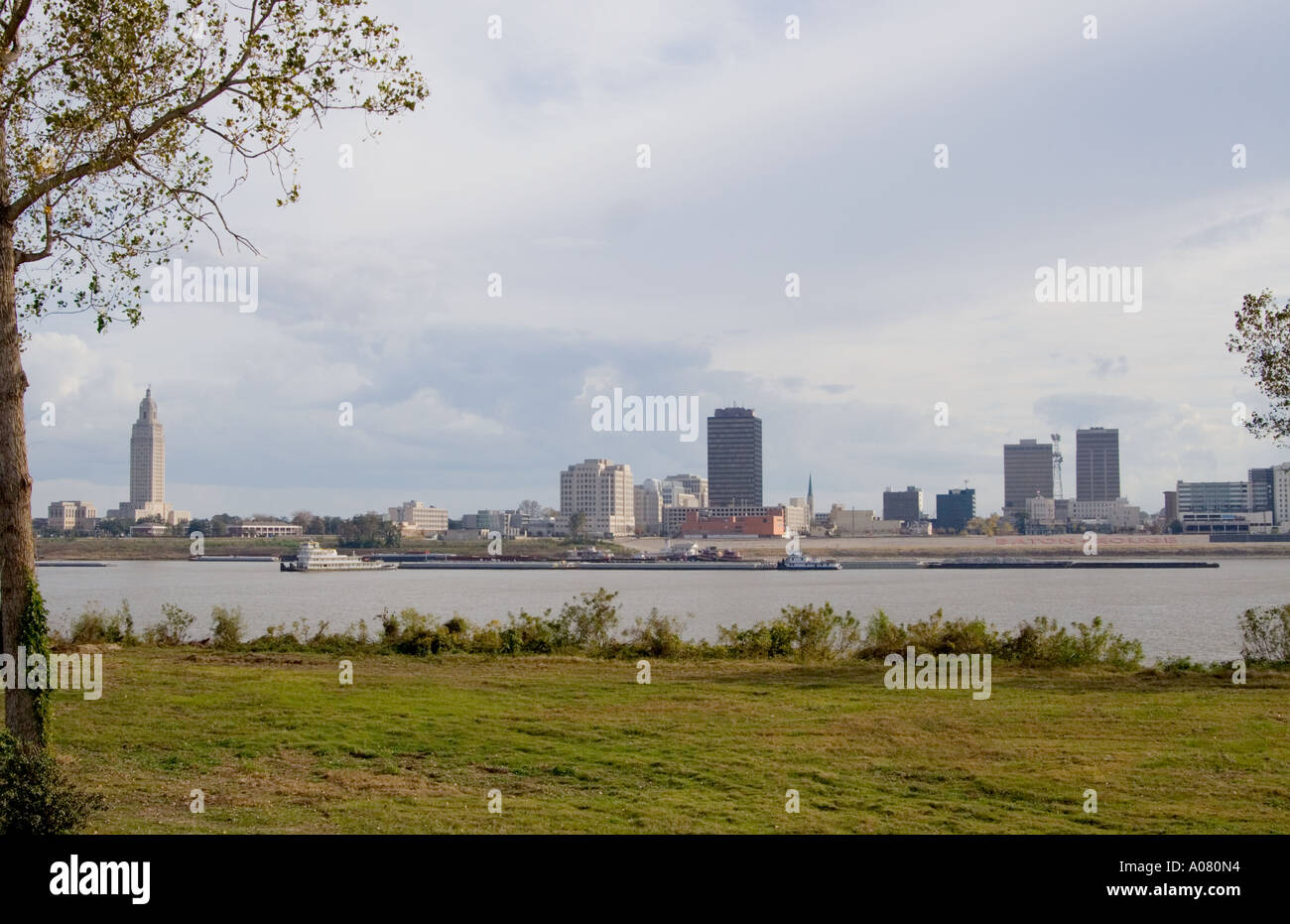 Baton Rouge as seen from across Mississippi River Louisiana USA Stock