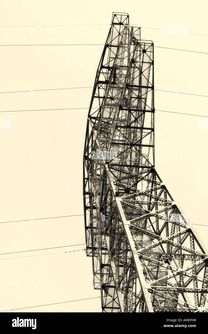 Power lines on tower Stock Photo