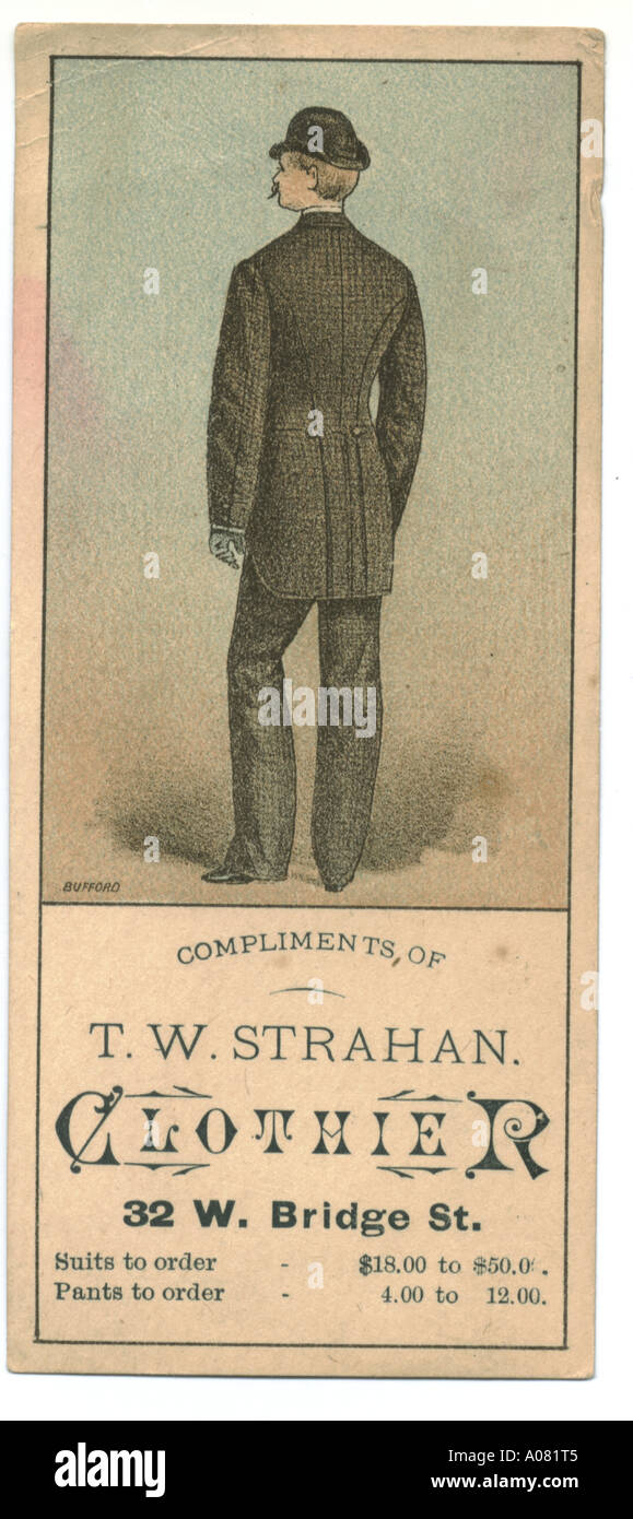 Clothier, T W Strahan's trade card circa 1885 Stock Photo