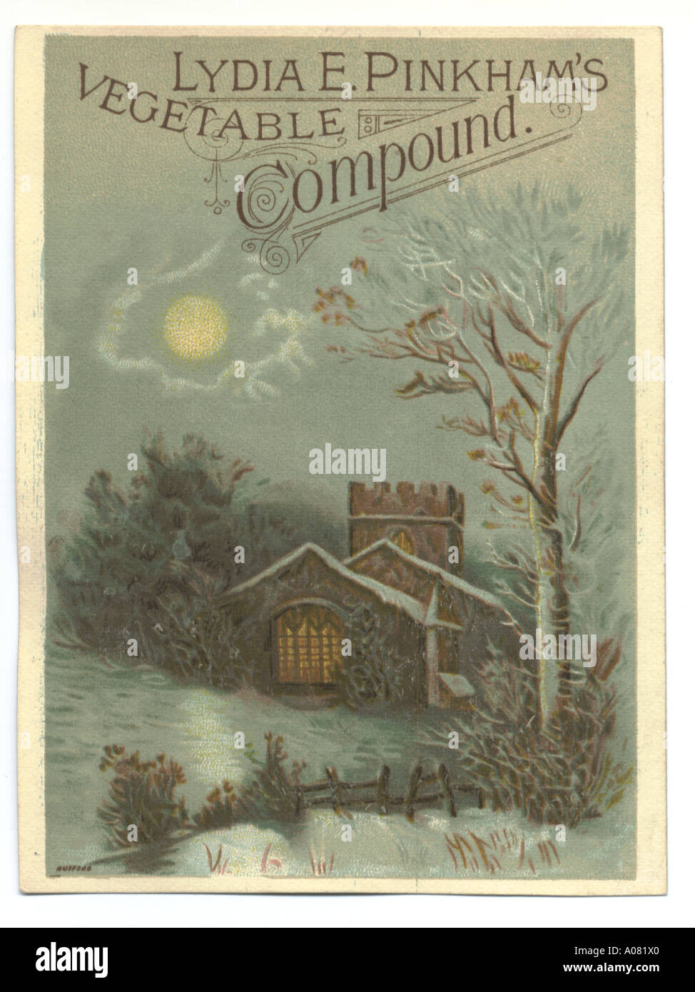 Lydia E Pinkham's Vegetable Compound trade card circa 1880 Stock Photo