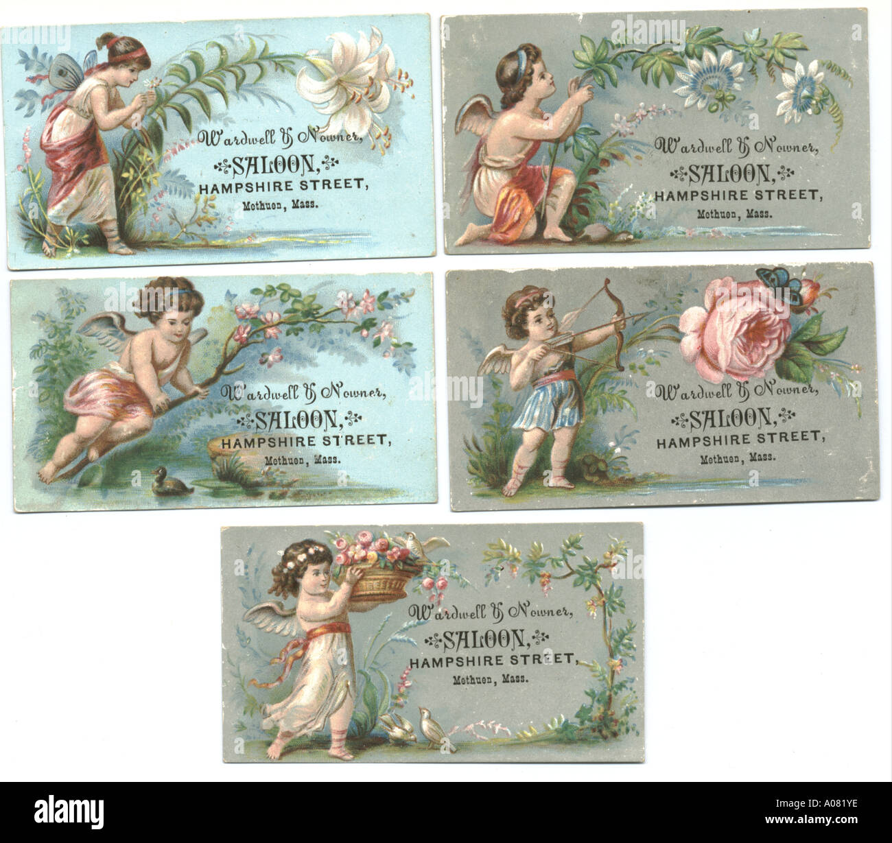 Trade cards published by Methuen, Mass., USA, circa 1875 Stock Photo