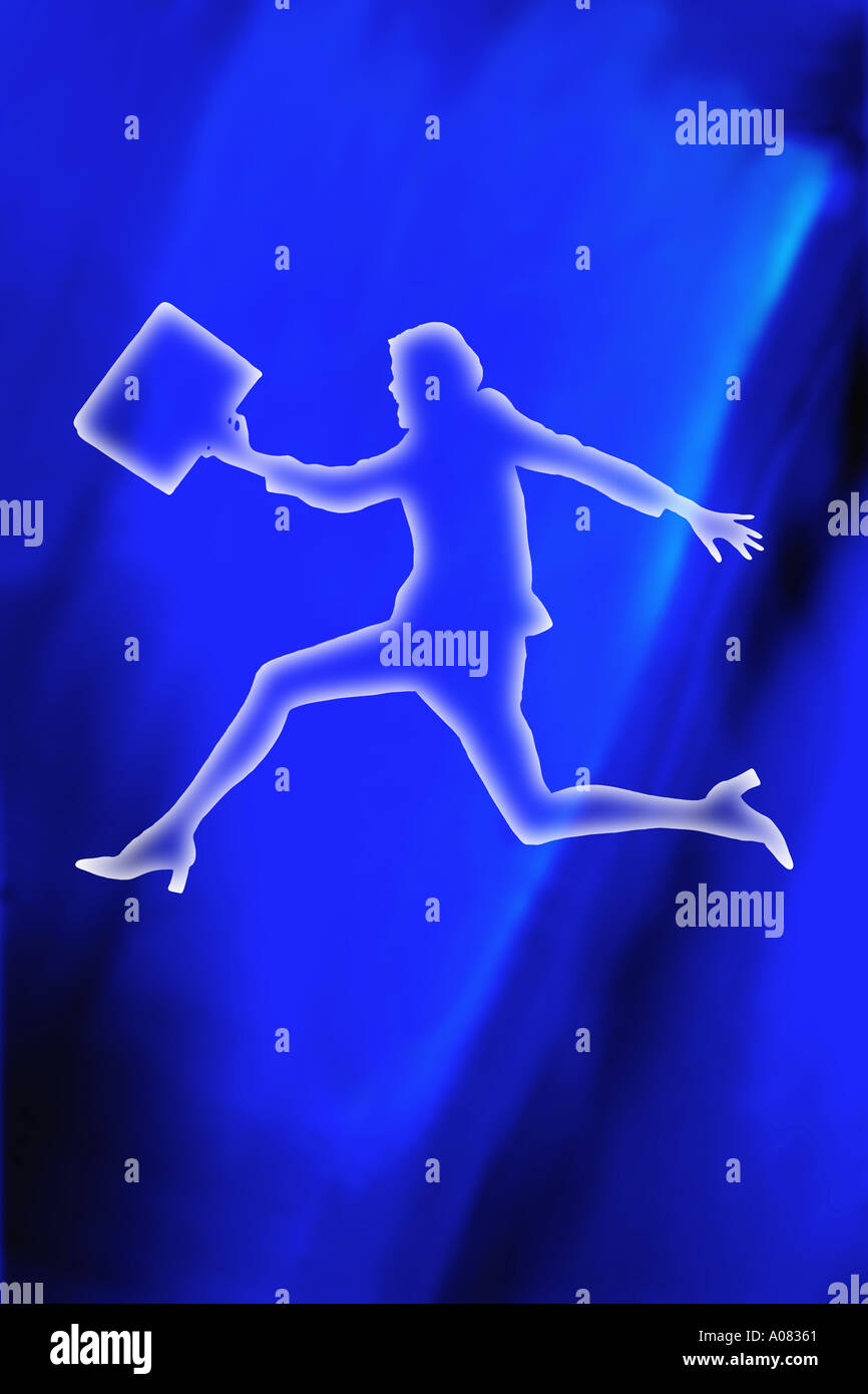 Outline of  businesswoman jumping running Stock Photo