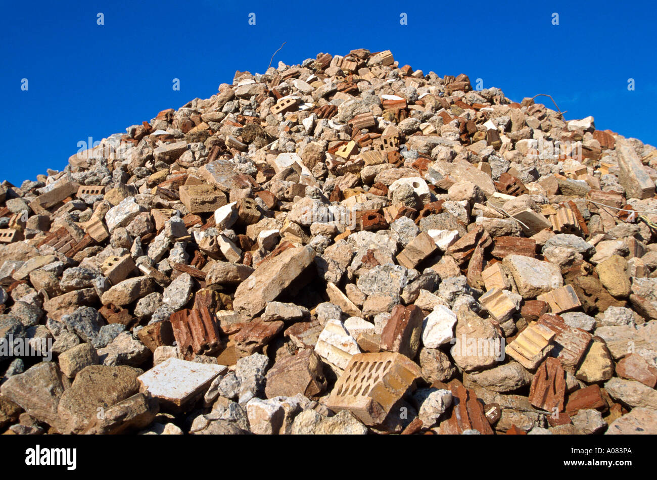mountain of recycled construction material bricks Stock Photo Alamy