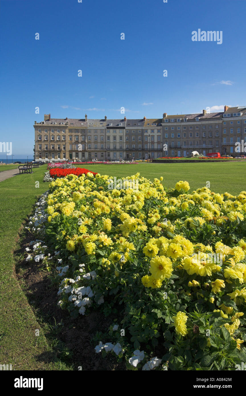whitby royal crescent hotels and floral display north yorkshire england