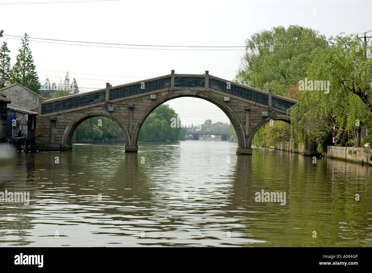 Typical attractive hump-backed bridge across the Grand Canal,Suzhou Stock Photo