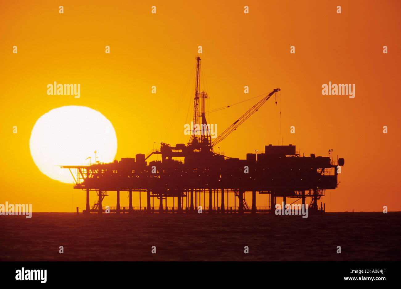 oil drill rig on ocean Stock Photo
