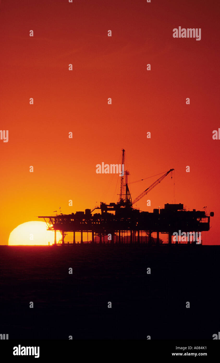 oil drill rig on ocean Stock Photo