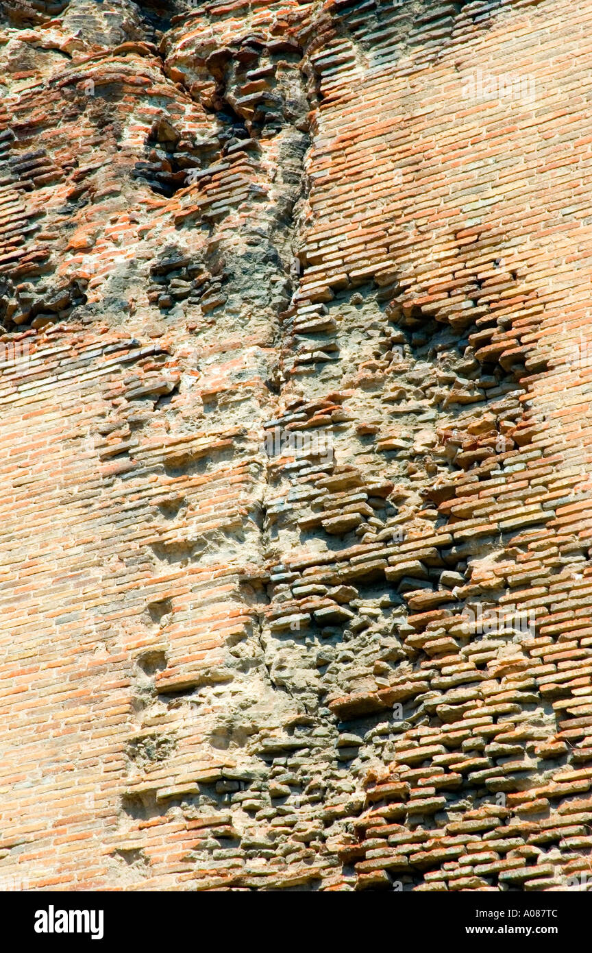 Detail of decaying bricks, water damage, Red Hall (Kizil avlu), or Red Mosque, Bergama, Turkey. DSC 6961 Stock Photo