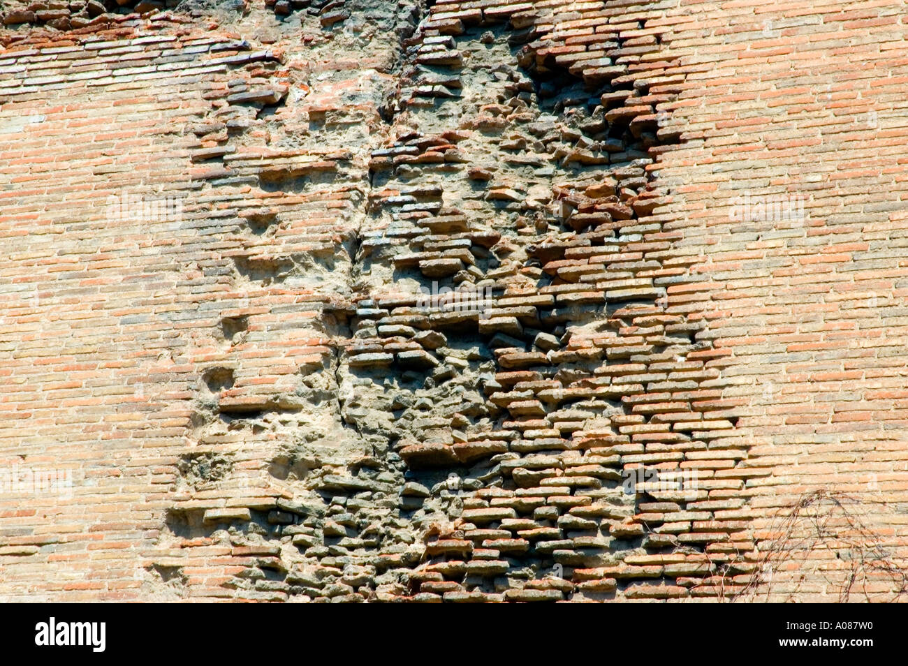 Detail of decaying bricks, water damage, Red Hall (Kizil avlu), or Red Mosque, Bergama, Turkey. DSC 6962 Stock Photo