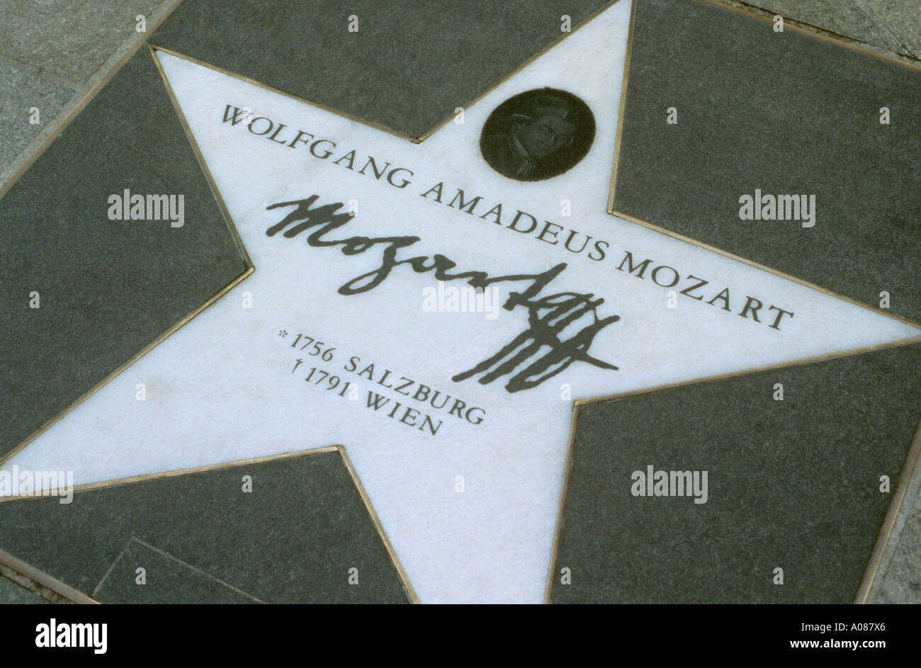 Mozart composer star Music Mile Kartnerstrasse Vienna Austria Stock