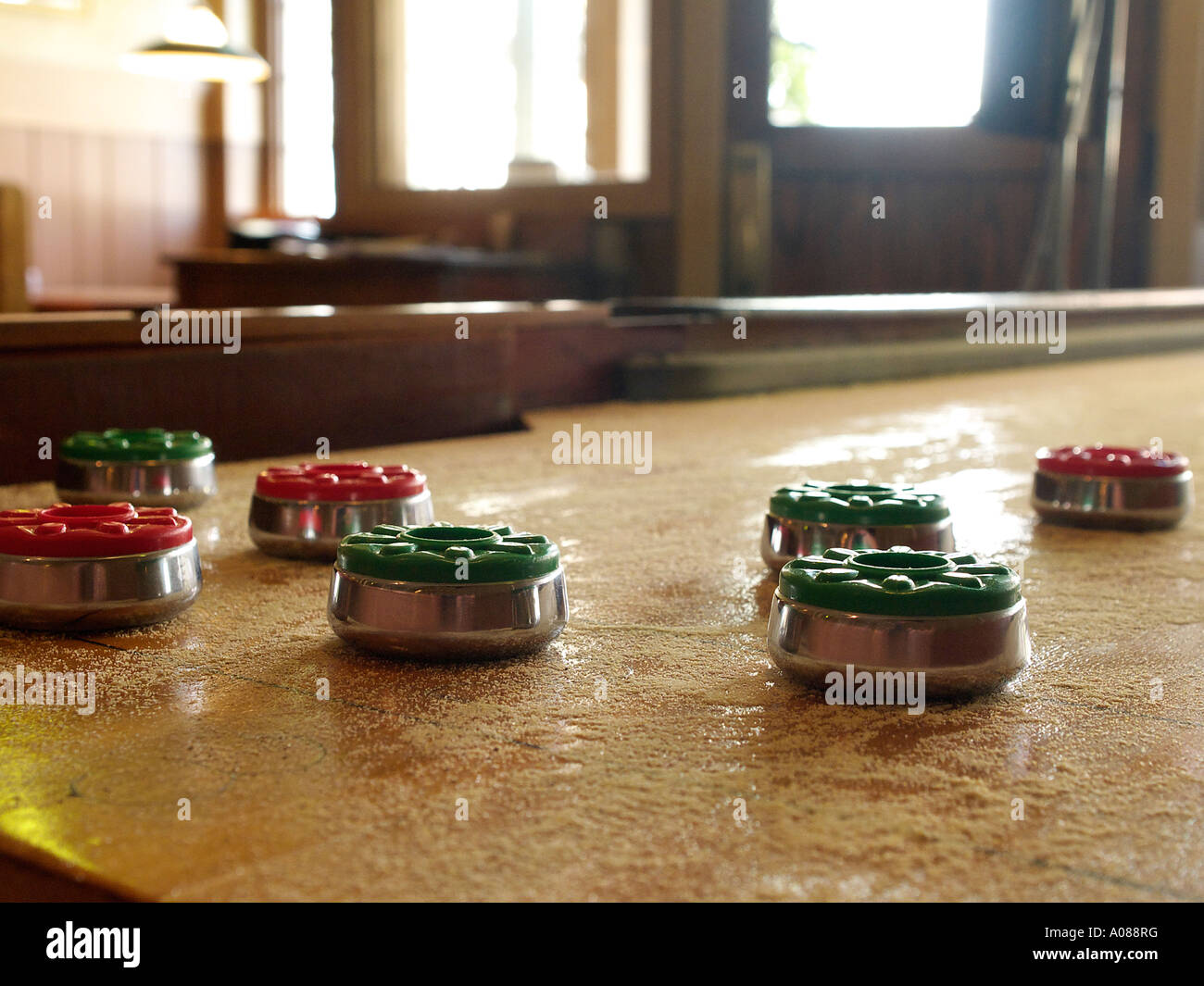 An antique table top shuffleboard game at a local bar Stock Photo Alamy