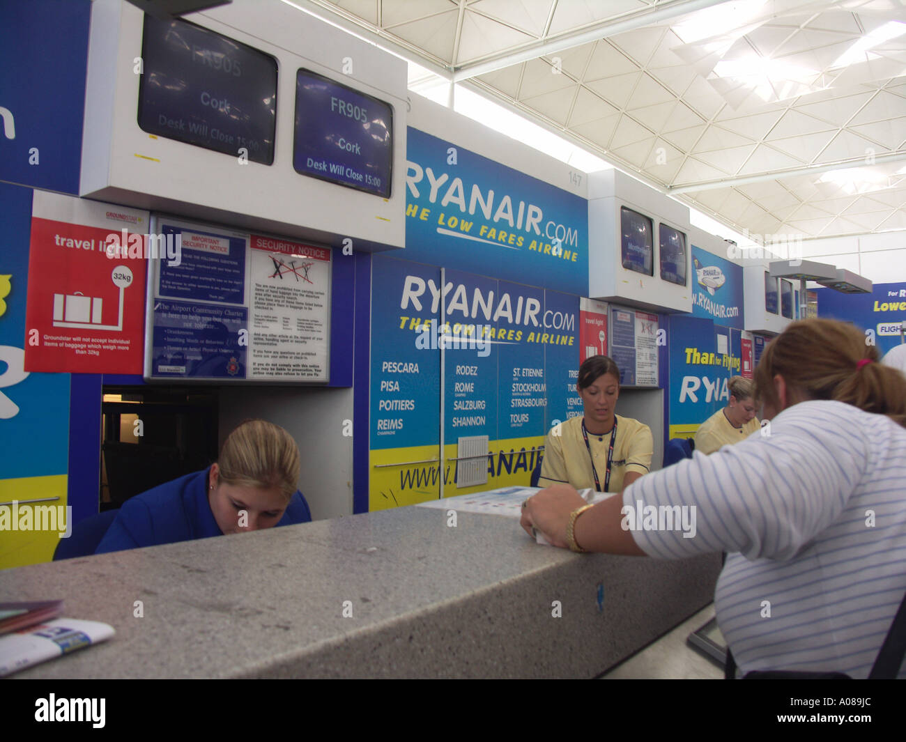 Ryanair Check In Desk Stansted Airport England Stock Photo