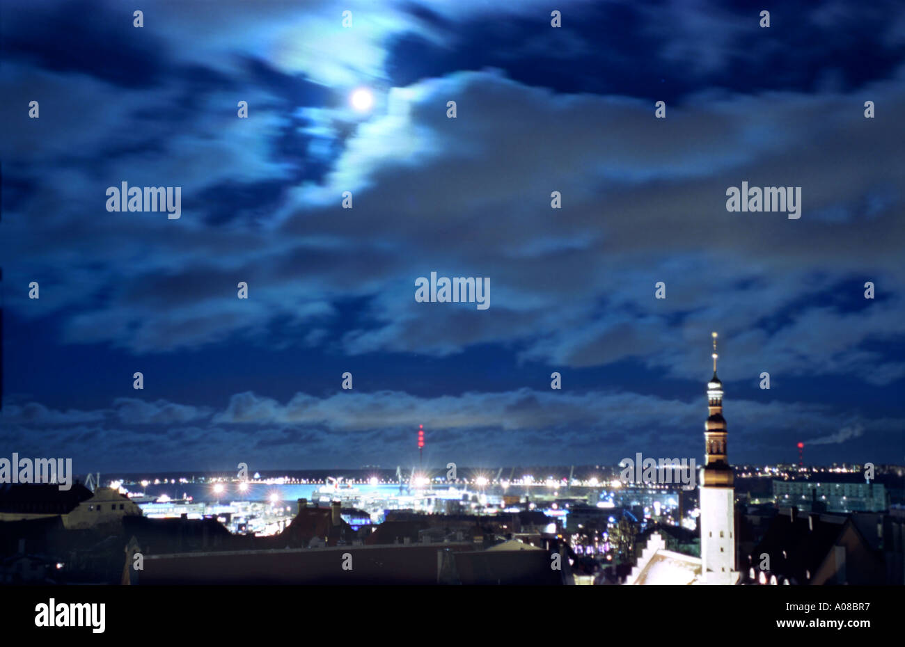 Night panorama of Tallinn and its port Stock Photo - Alamy