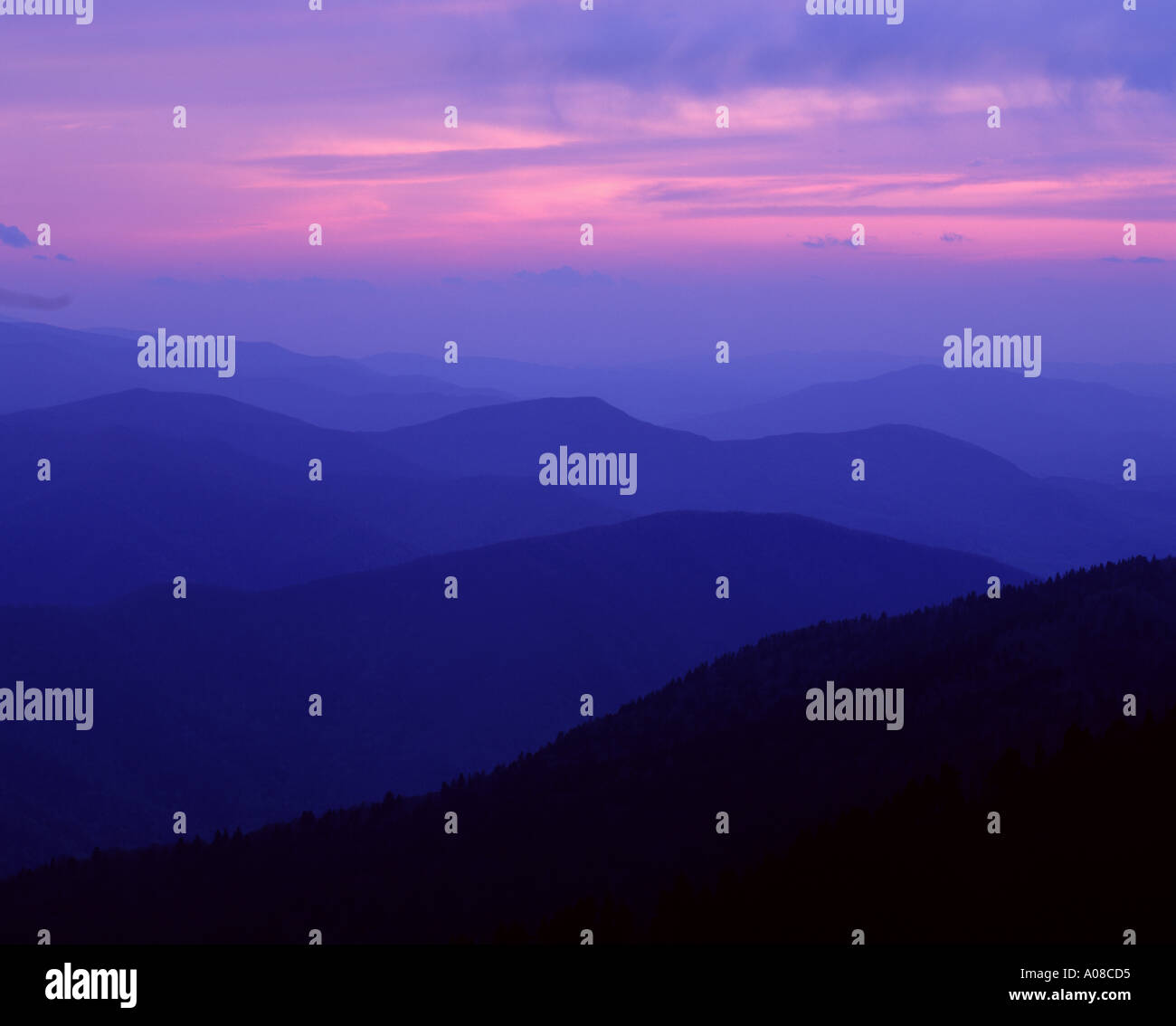 Sunset in aThe Great Smoky Mountains National Park Stock Photo
