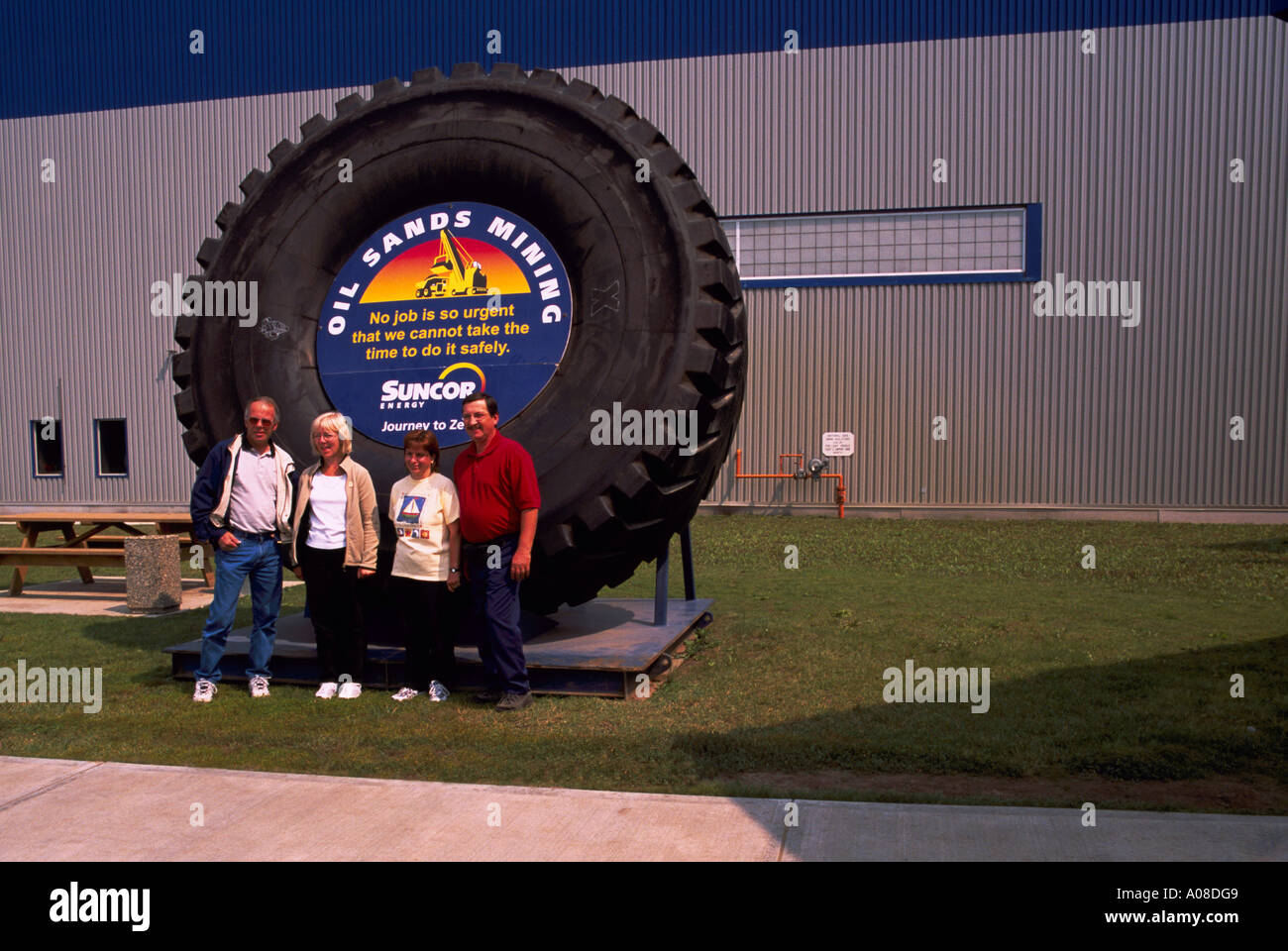 Giant Tire from Mining Truck, recycled as Suncor Work Site Safety Sign, in Athabasca Tar Sands
