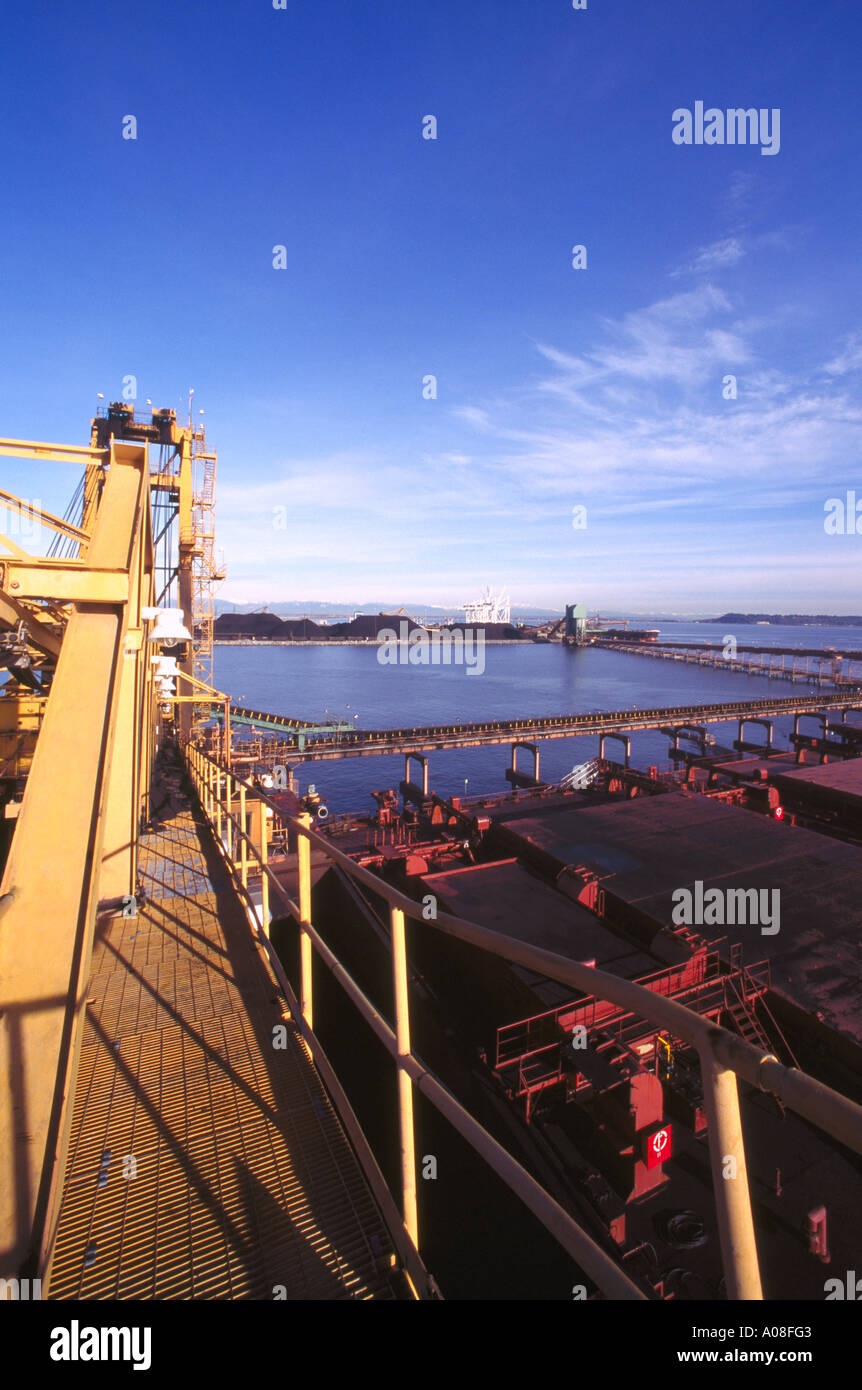 An Ocean-Going Ship loading Coal at Westshore Terminals at Roberts Bank near Vancouver in British Columbia Canada Stock Photo