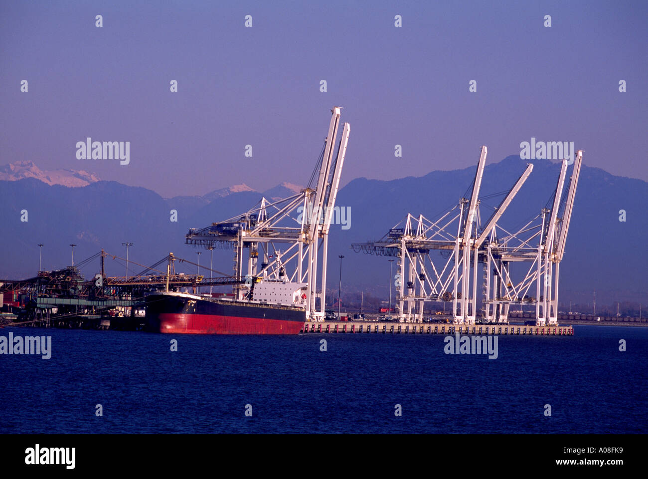 Roberts Bank is a Deep Sea Coal and Container Terminal in Strait of Georgia near City of Vancouver in British Columbia Canada Stock Photo