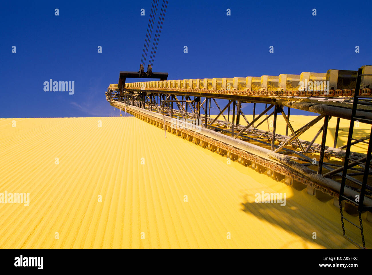 Port Moody, Port of Vancouver, BC, British Columbia, Canada - Stakrake Boom, Sulphur Pile at Shipping Terminal, Industry Stock Photo