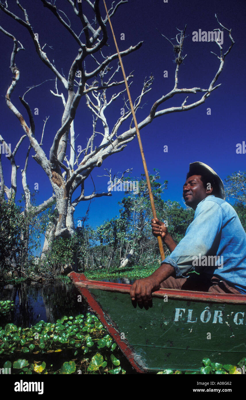 Black man fishing in Pantanal Matogrossense Brazil Fisherman Stock