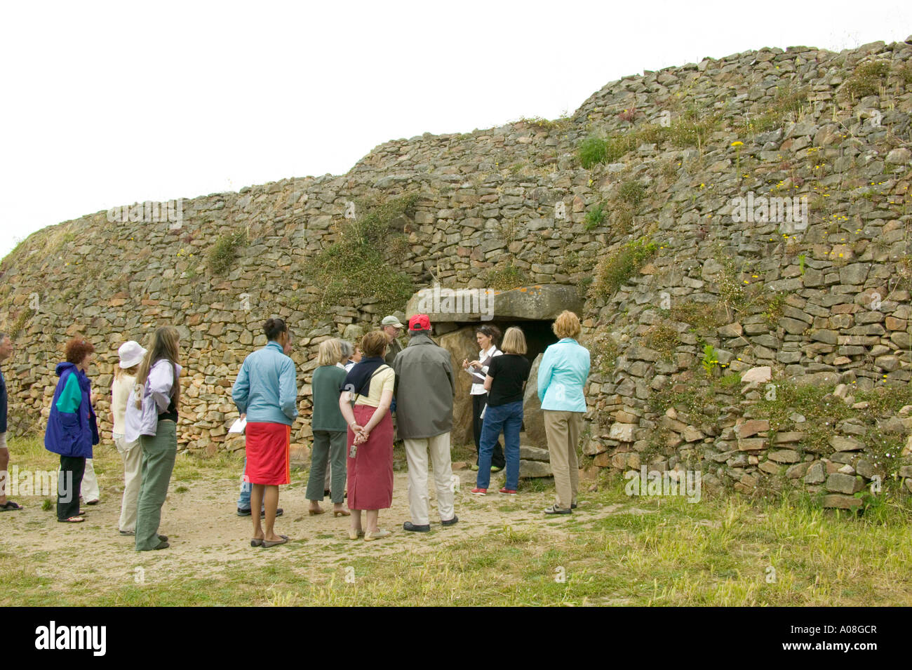 Cairn ornately decorated prehistoric tomb Ile de Gavrinis Stock Photo