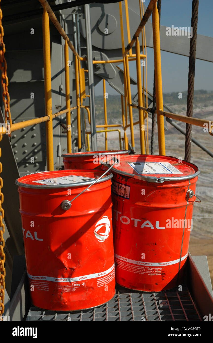 Grease barrels on a dragline Stock Photo