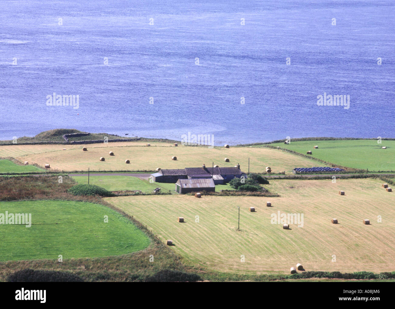 dh  ROUSAY ORKNEY Farm and field Eynhallow Sound Burrian Frotoft Stock Photo