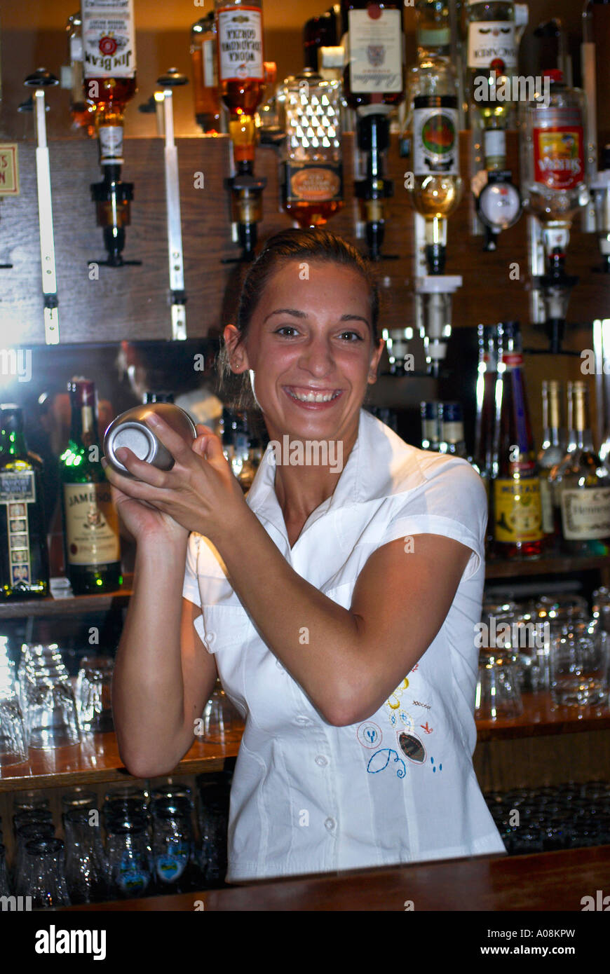 Waitress making cocktails Stock Photo Alamy