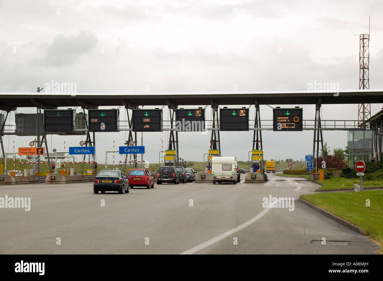 Peage enroute to Calais peage de Cottevrard cars at a toll point on the