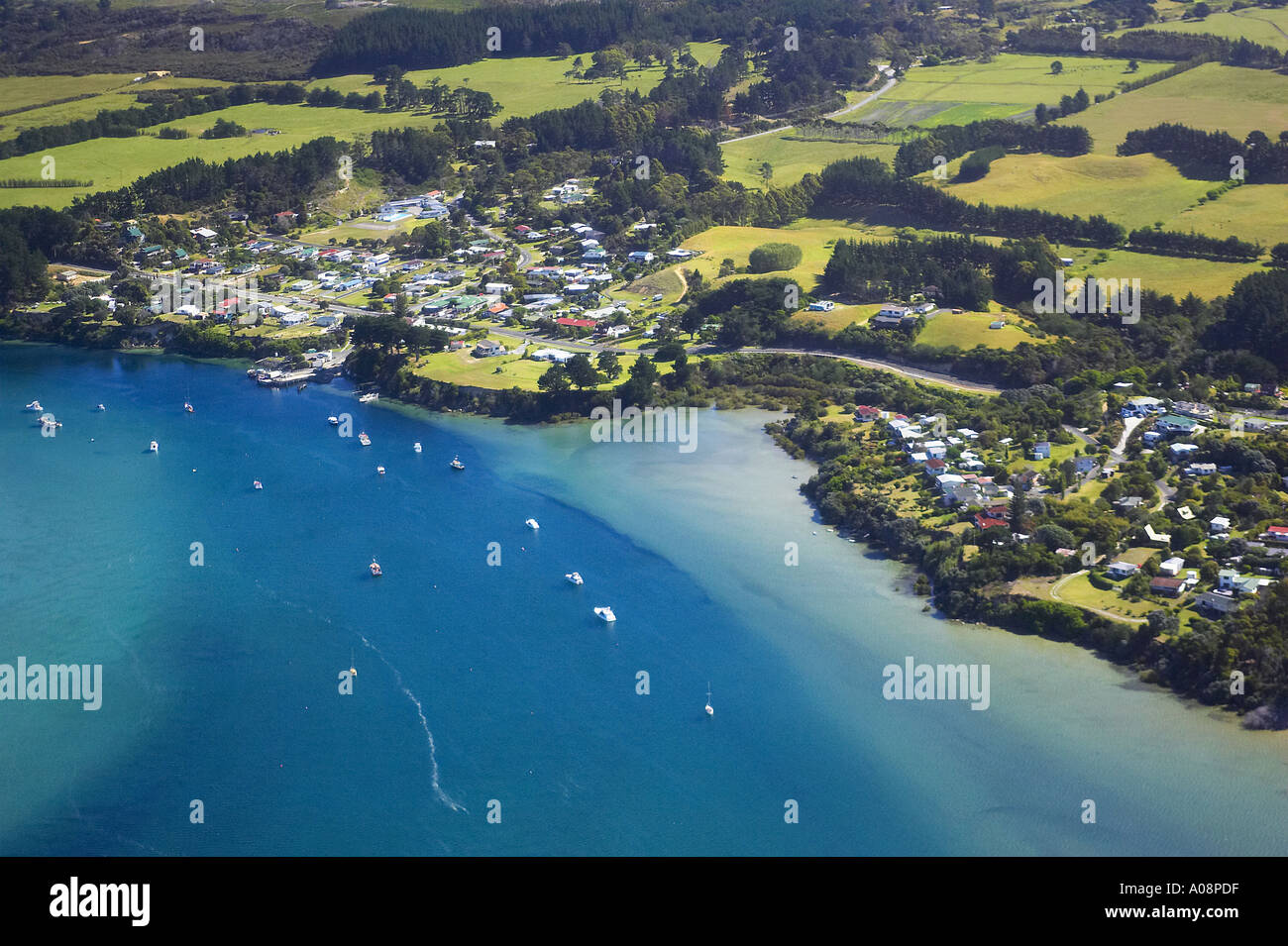 Pukenui Houhora Harbour Far North Northland New Zealand aerial Stock