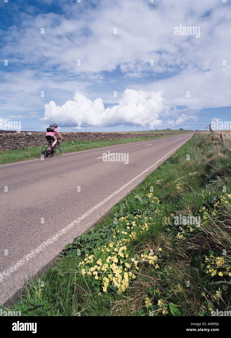 dh Hobbister ORPHIR ORKNEY Road cyclist countryside cycling country bike outdoors uk cycle scotland Stock Photo
