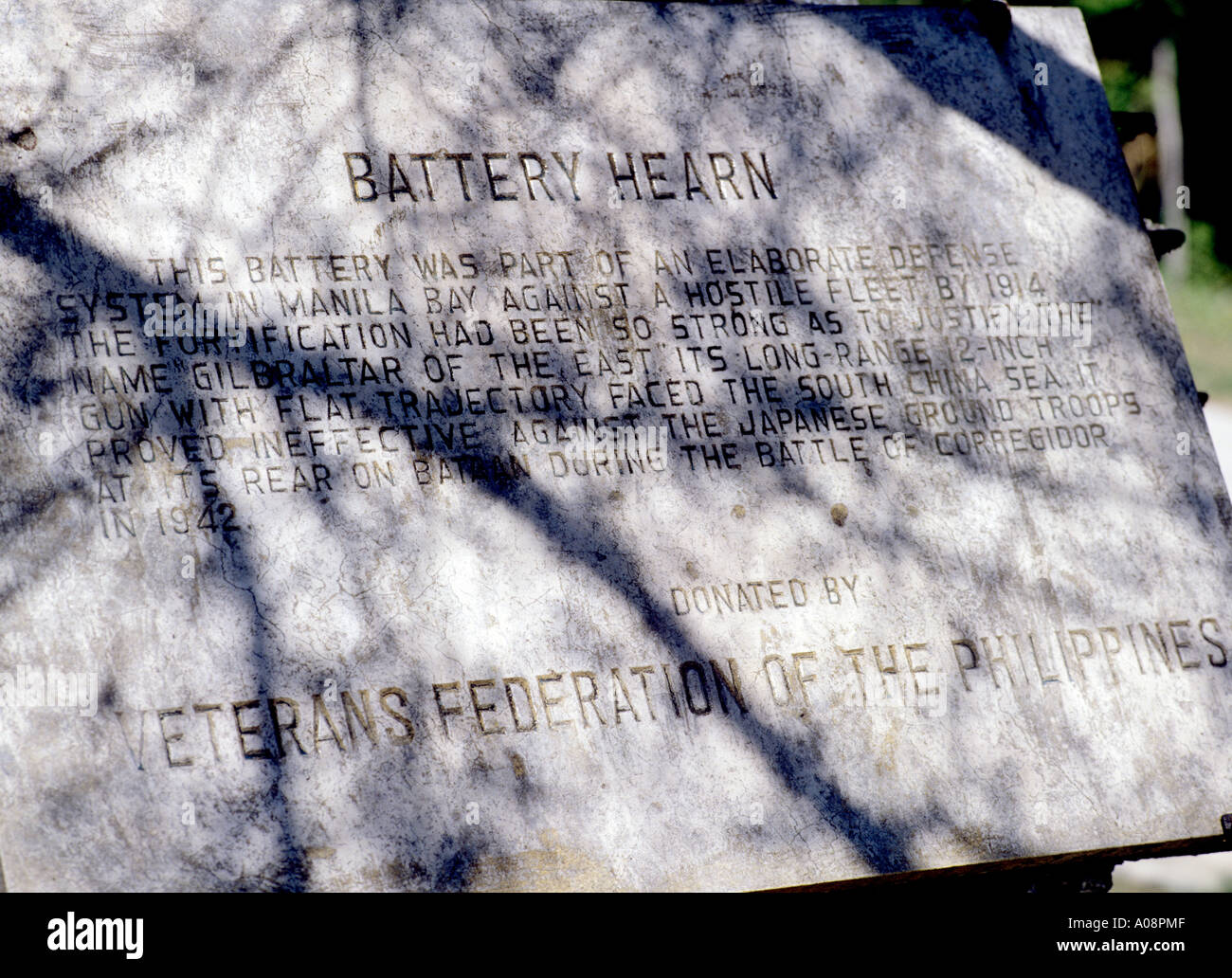 Plaque at Battery Hearn, Corregidor, Philippines. Stock Photo