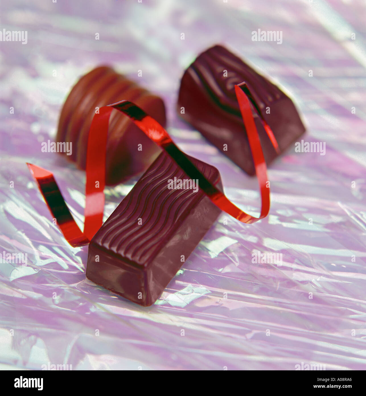 chocolates & festive ribbon, Stock Photo