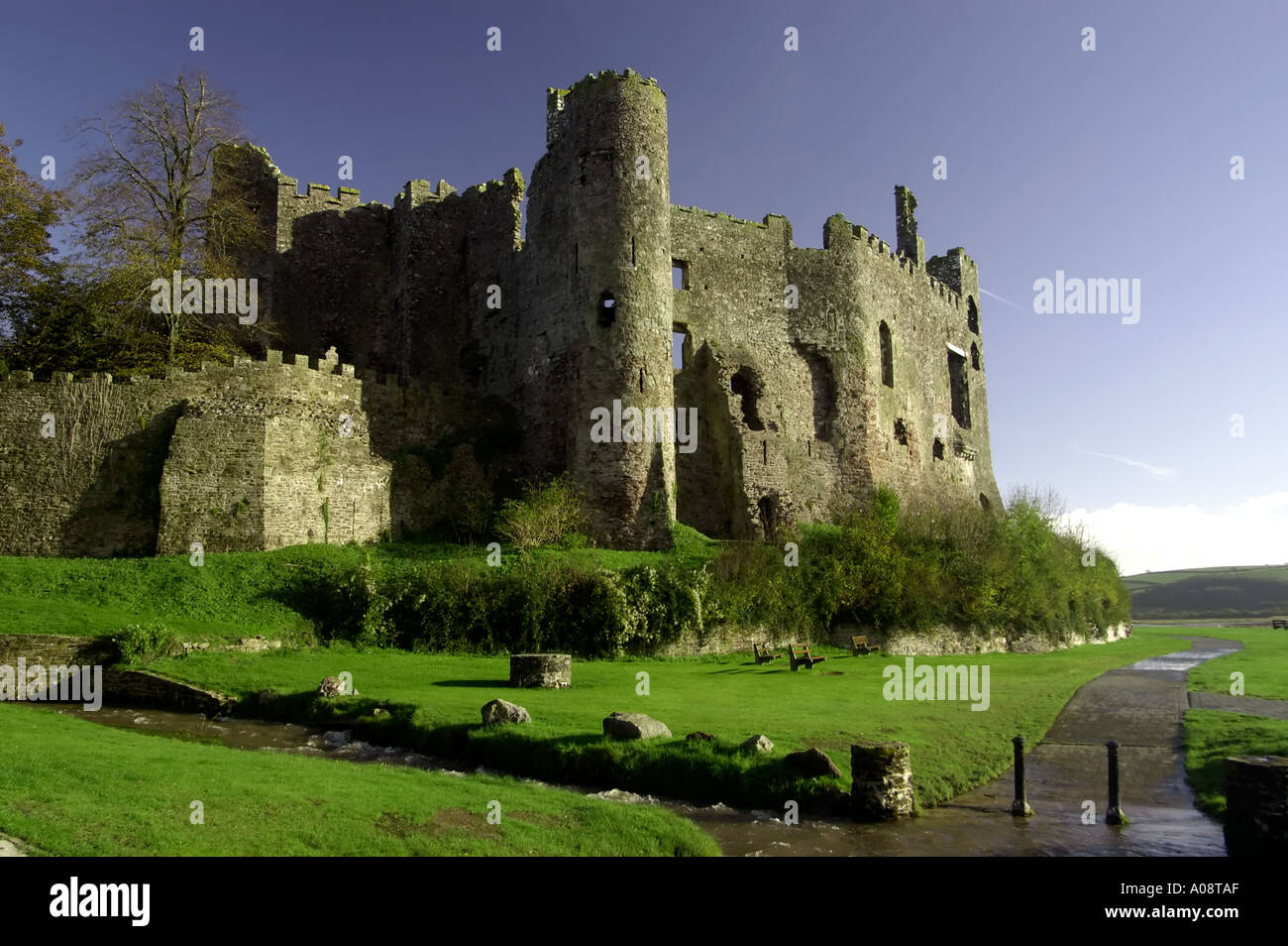 Laugharne Castle where Dylan Thomas wrote alot of his works Stock Photo