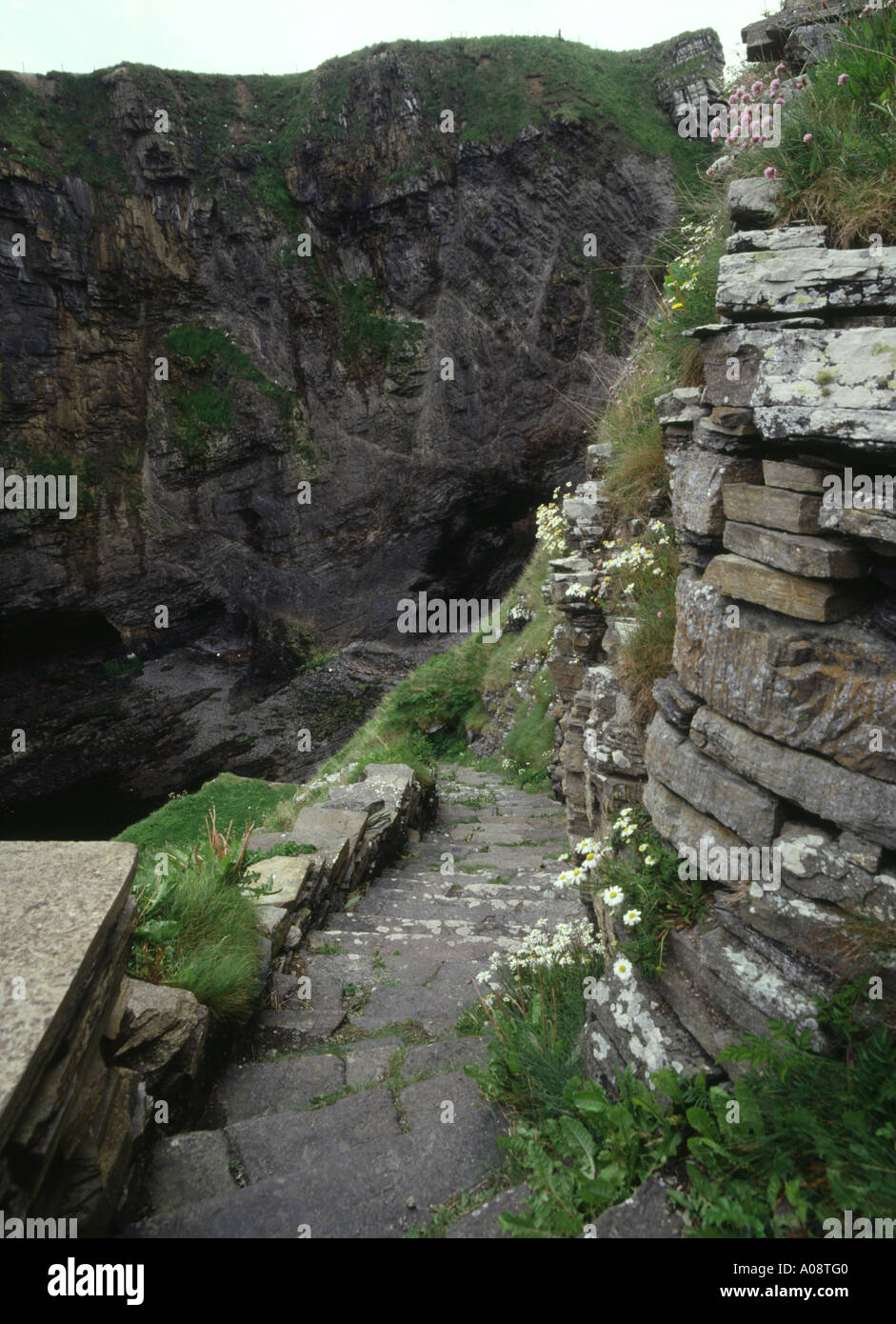 dh Whaligoe Steps WHALIGOE CAITHNESS Steps to fishing cove harbour sea cliff path stairs scotland Stock Photo