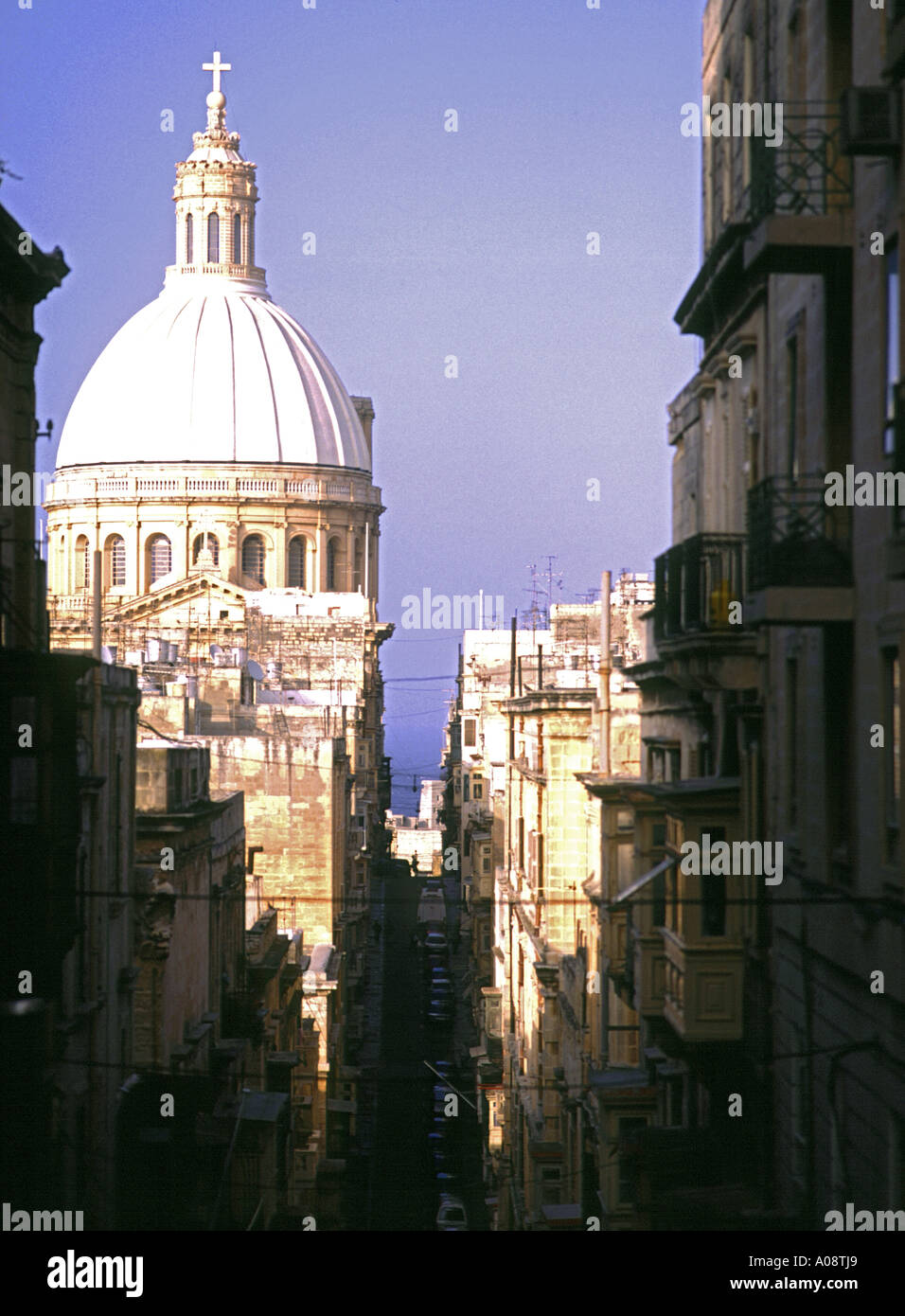 dh  VALLETTA MALTA Carmelite church dome and buildings Old Mint street cathedral valetta Stock Photo