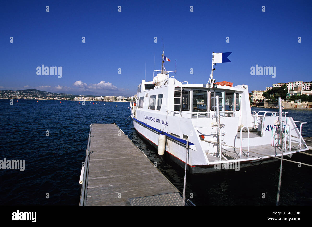 Patrol boat in Juan les Pins harbour France Stock Photo Alamy