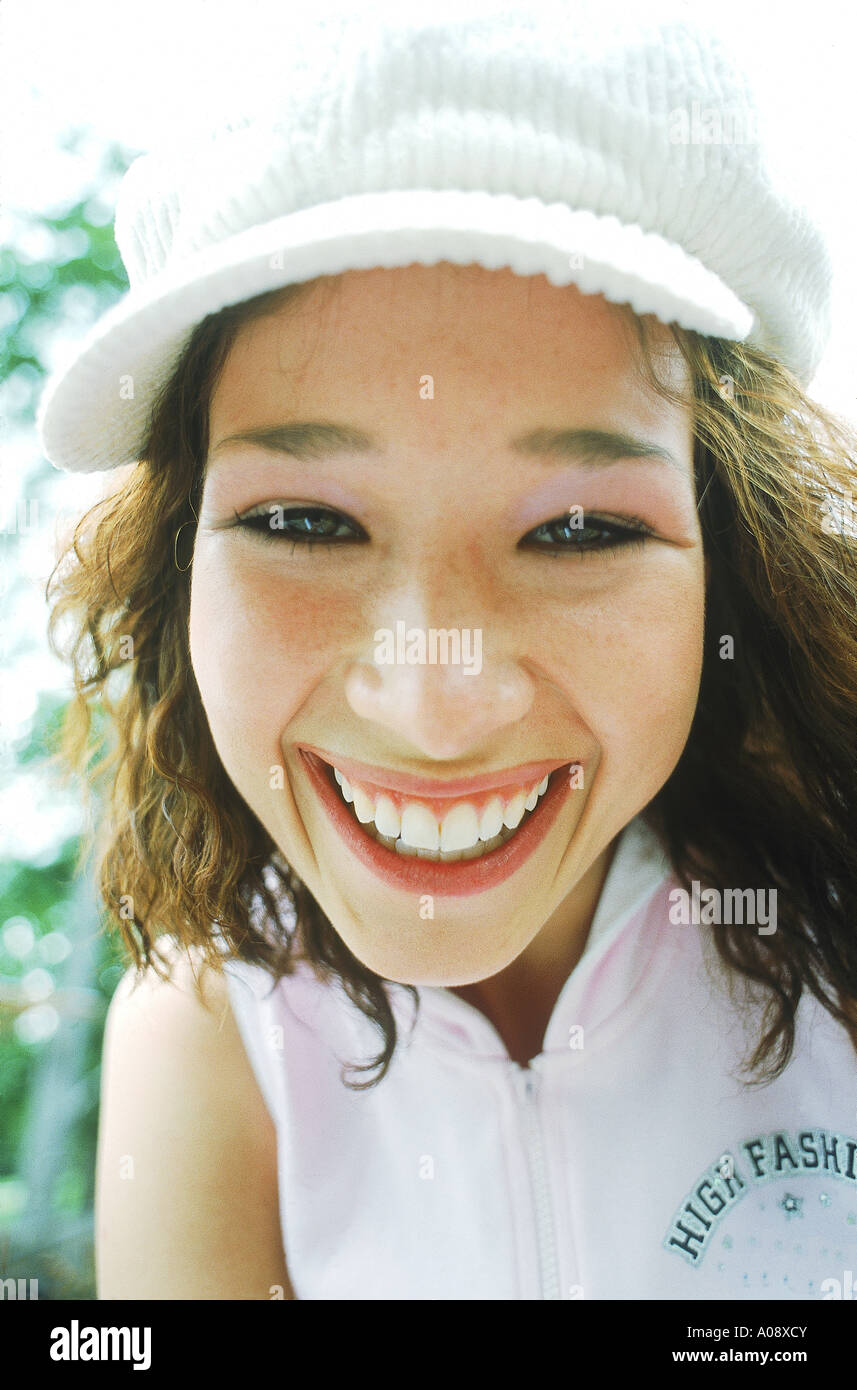Portrait of Woman in White Cap Stock Photo Alamy