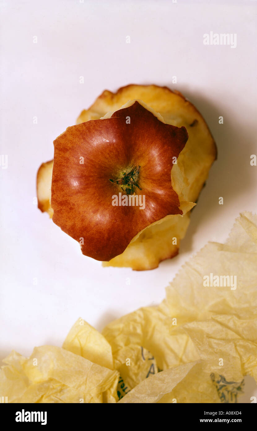 Apple core and tissue Stock Photo Alamy