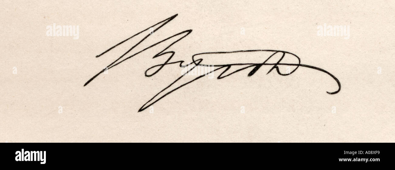 Signature of George Gordon, 6th Baron Byron, aka Lord Byron, 1788 - 1824. English romantic poet. Stock Photo
