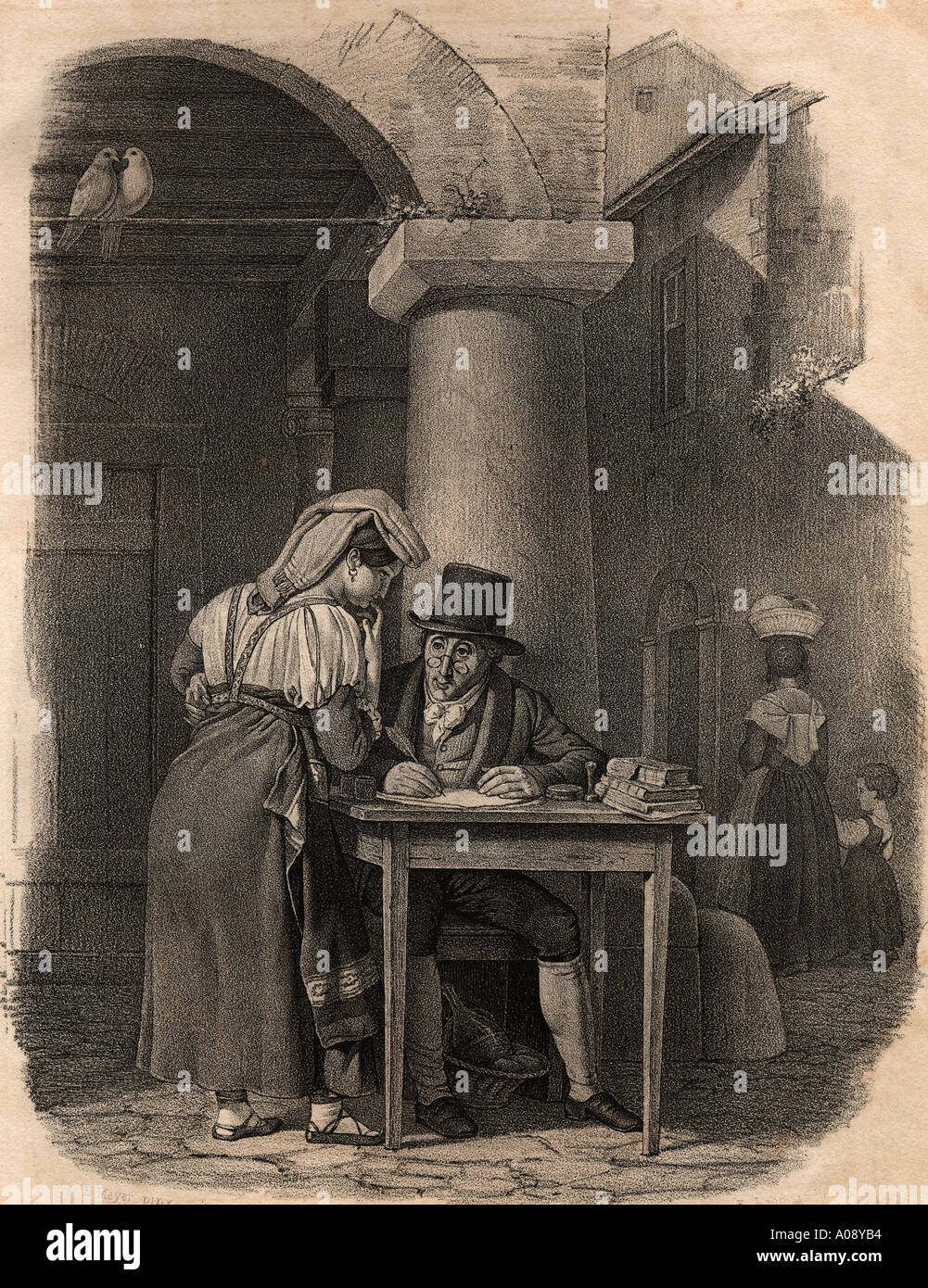 Drawing of a scribe at work - NYPL Digital Collections