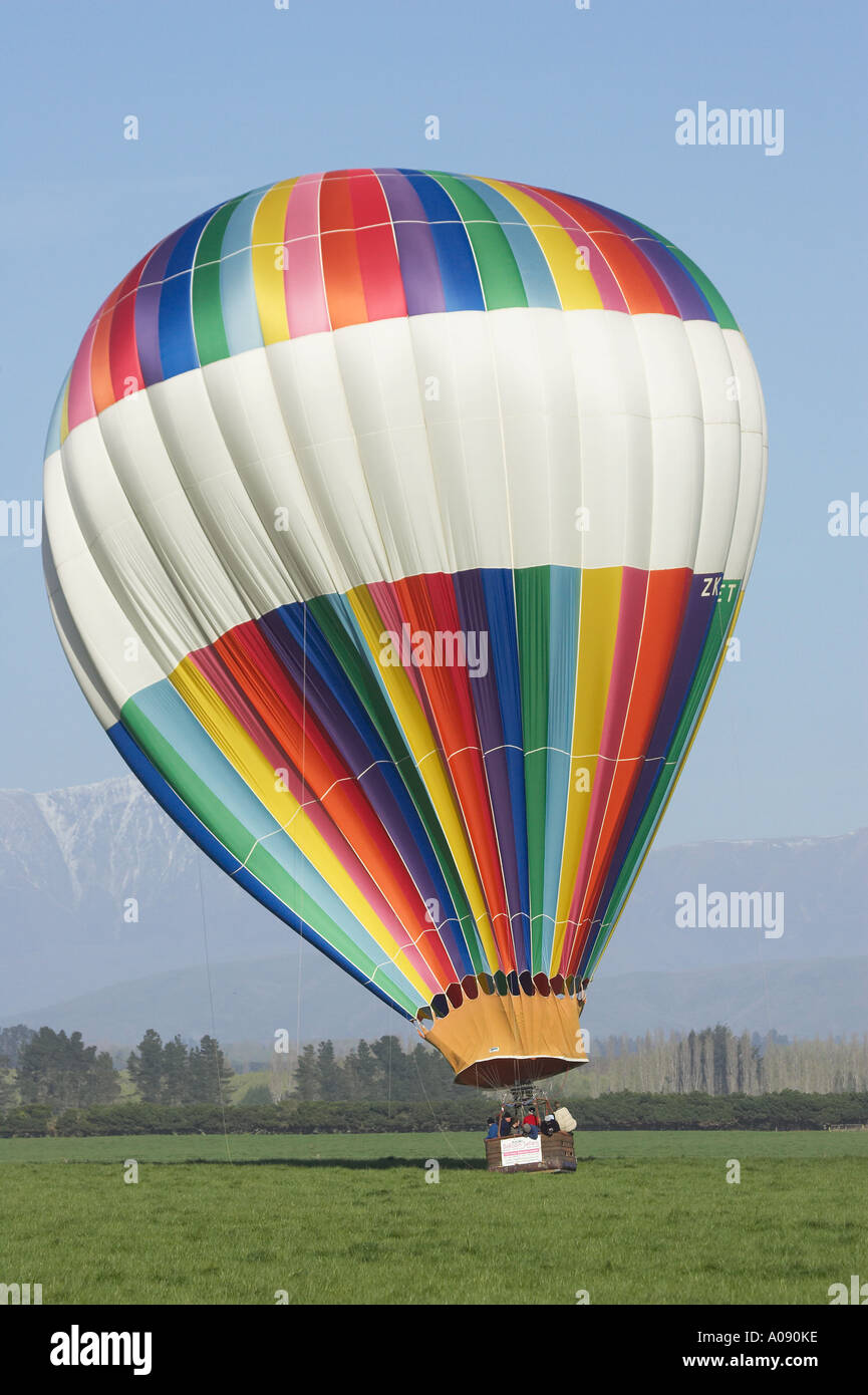 Hot air Balloon landing near Methven Canterbury Plains South Island New