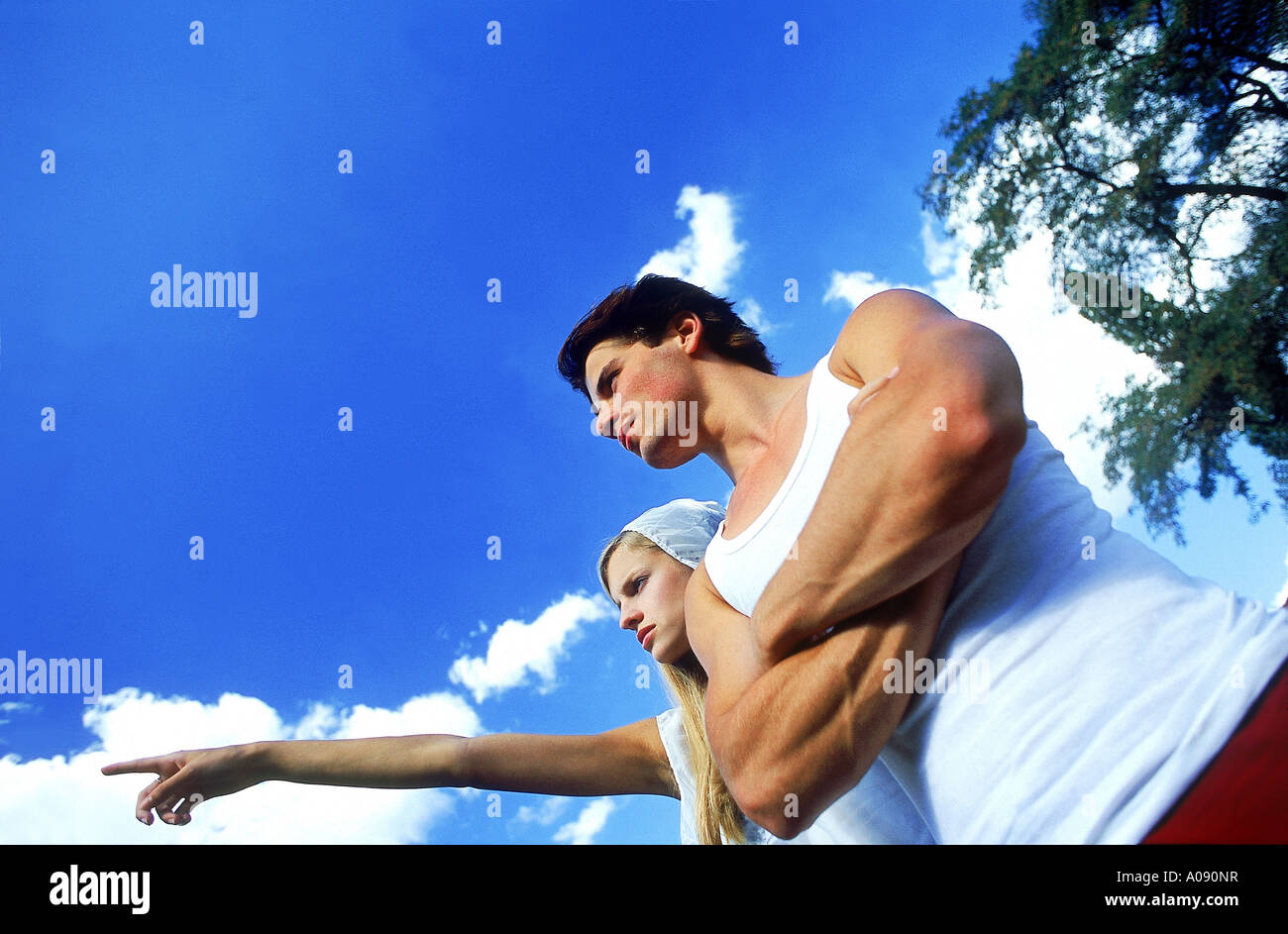 Blonde woman pointing crossed hi-res stock photography and images - Alamy
