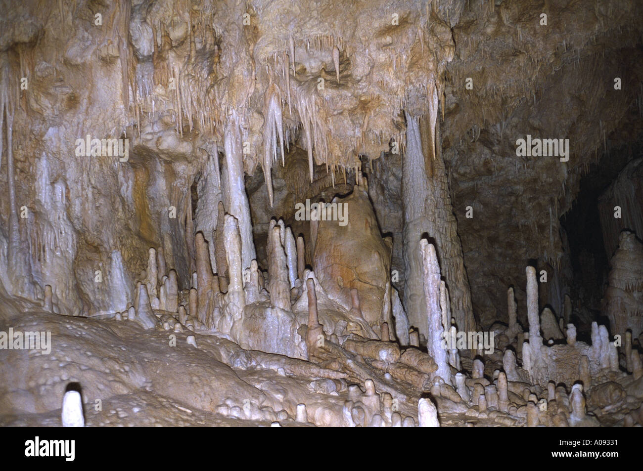 cave stalactite stalacmite Tropfstein Höhle Fränkische Schweiz Germany Stock Photo