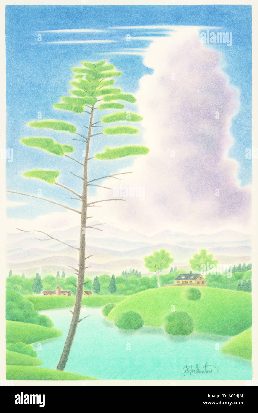 Illustration of a Rural Scene Stock Photo - Alamy