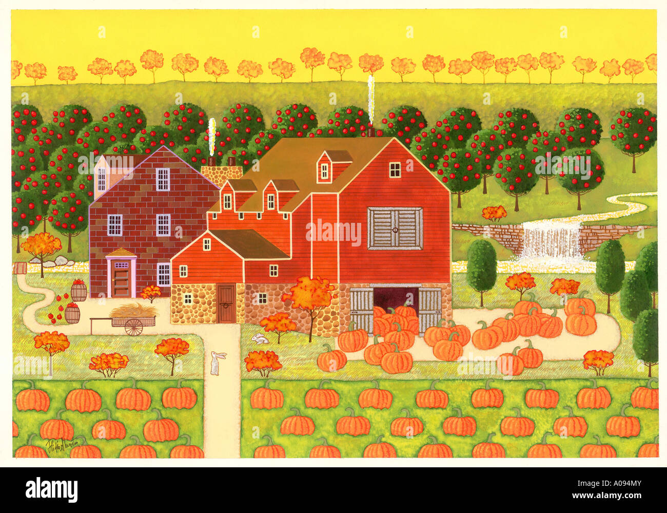 Illustration of Pumkins in Field in Front of House Stock Photo - Alamy
