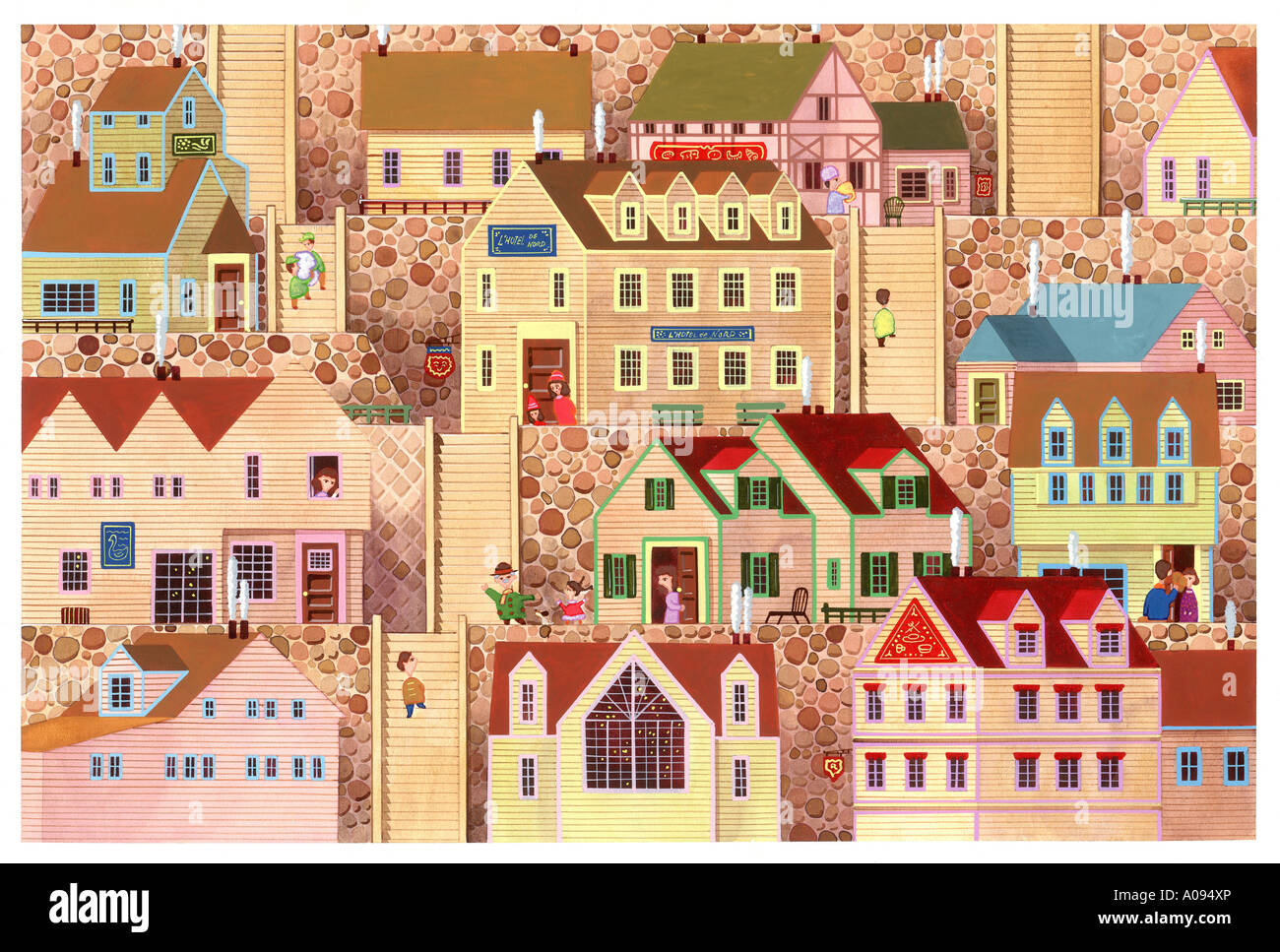 Illustration of Houses in Village Stock Photo - Alamy