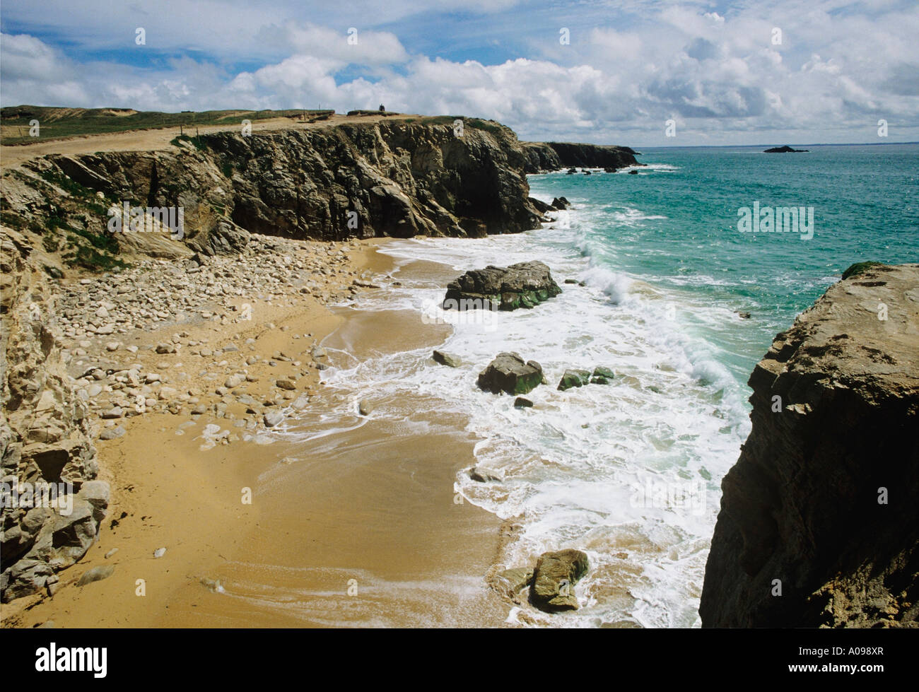 Cote Sauvage wild western coast of The Quiberon Peninsula south of Carnac Brittany Stock Photo