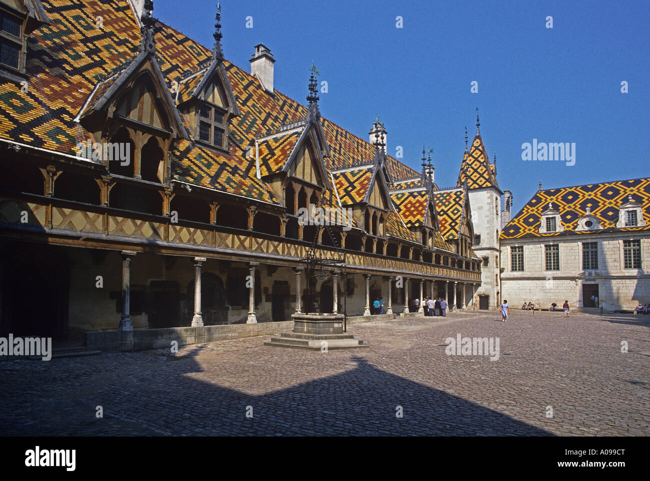 Hotel Dieu medieval hospital founded in 1443 by Chancellor Nicolas Rolin in the City of Beaune Stock Photo