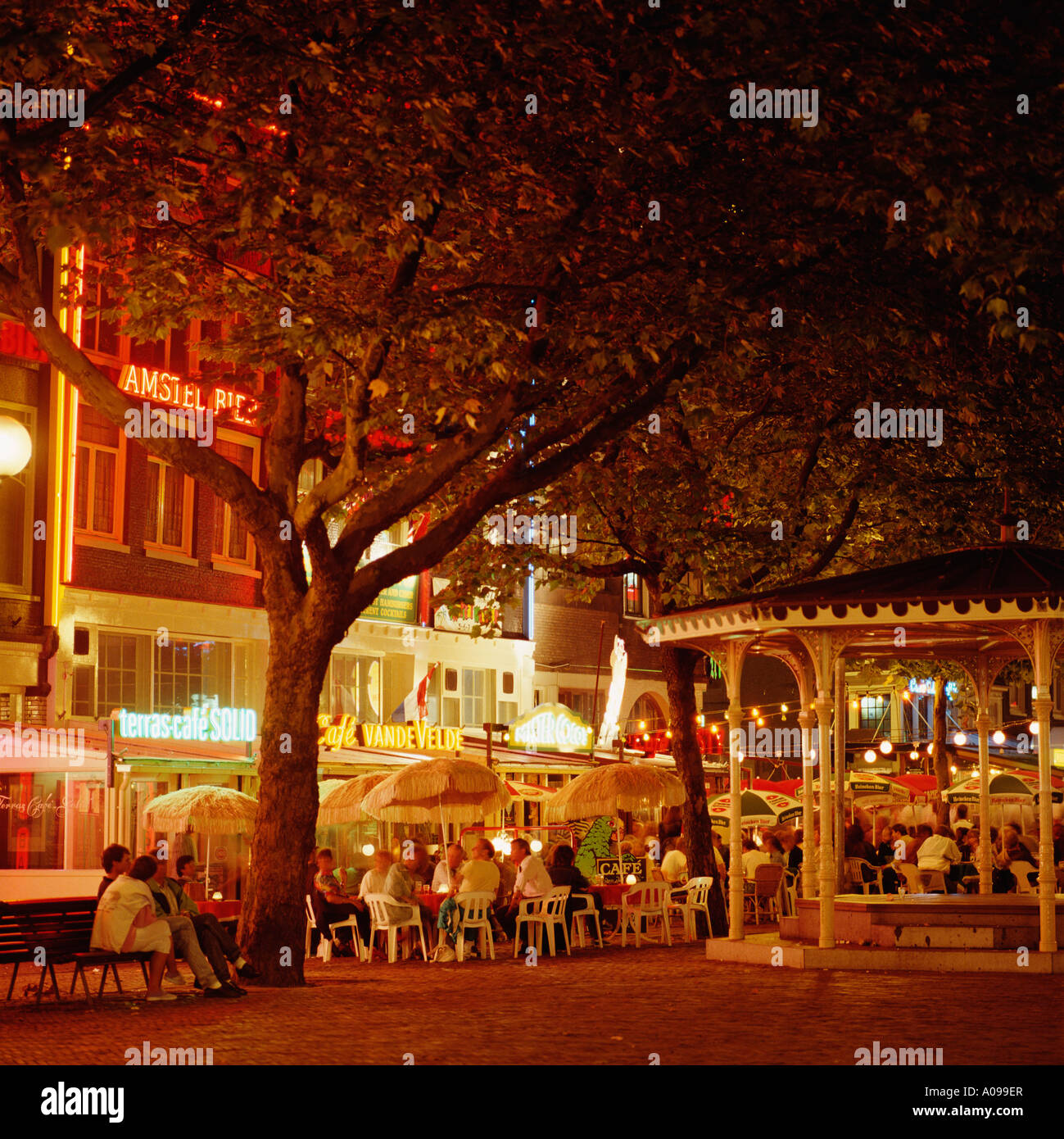 Pavement Cafe at night Amsterdam Holland Netherlands Stock Photo