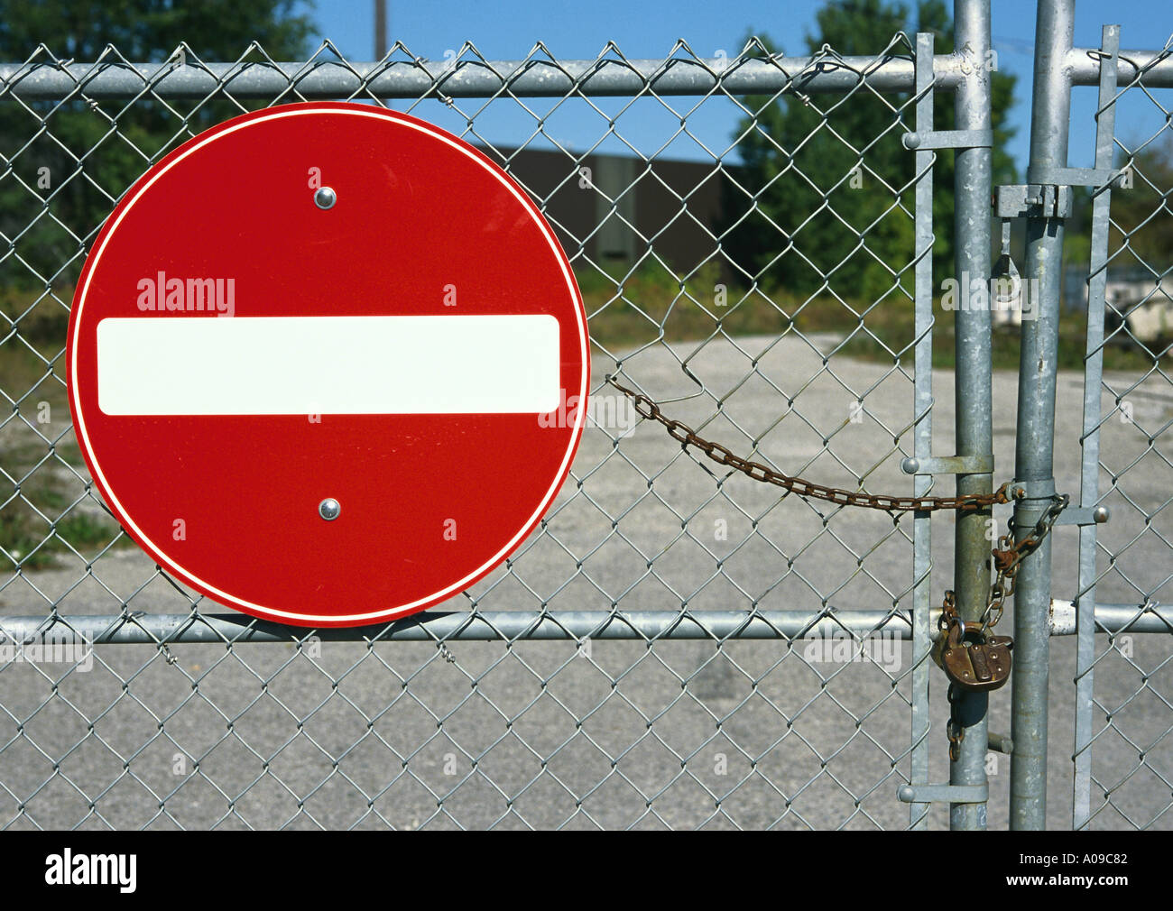 Fence with chain and lock stock image. Image of trees - 16735309